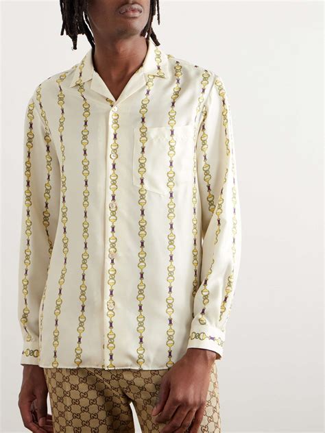 gucci camp collar printed silk twill shirt|GUCCI Camp.